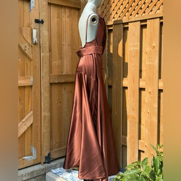 🆕 BRONX & BANCO 🧿 NWOT Leo Chocolate Brown Silk-Blend Maxi Dress, Sz M US 6 - Picture 8 of 15